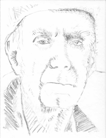 charcoal self-portrait sketch